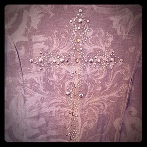 💥2/$15 Vocal Large Long Sleeve Gray Bling Blouse